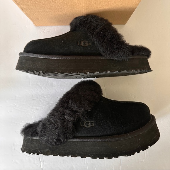 UGG Disquette Platform Slippers Sheepskin And Suede Women's Size 9 Black 1122550 - Picture 9 of 14